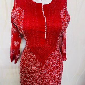 Red White Lakhnavi 2 Pec Dress Orignal