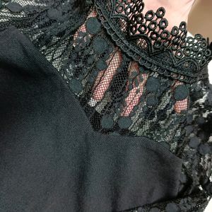Black Party Top With Lace High Neck
