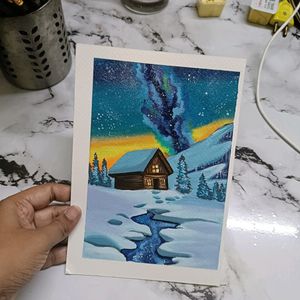 Cottage Snow Painting On A5 Sheet