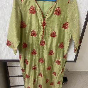 Green n red embroidered dress