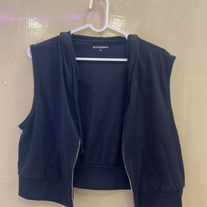 Girls Half Crop Black Jacket (Korean Style)