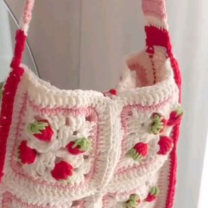 Crochet Strawberry Pink Sling Bag