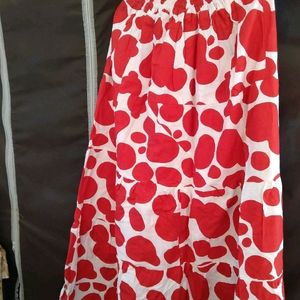 Cotton Long Red And White Skirt