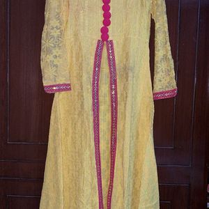 Yellow And Magenta Frock With Pant