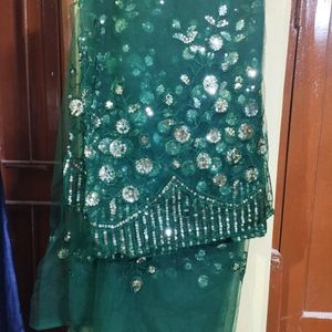 Green Net Saree Piece