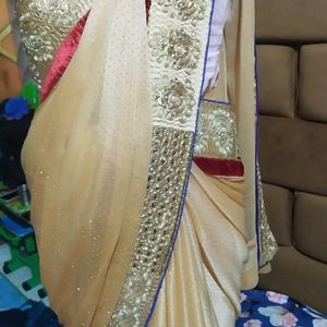 Golden Color Saree With Nail Set