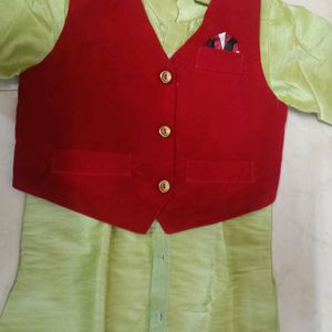 Boy Silk Kurta-Dhoti-Velvet Kotti Set For Festival