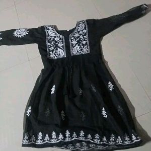 Black With White Printed Kurti