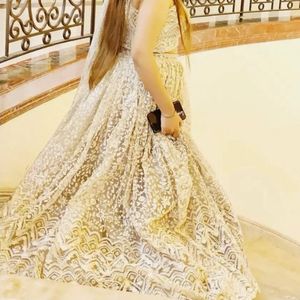 Very Heavy Off White Indo Western Lehenga!💜🥂