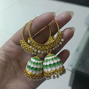 Beautiful Kundan Peral Breclet And Earings White And Green Touch 💚🤍