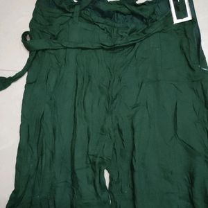 Kotty-Korean Side Slit Green Palazzo With Belt