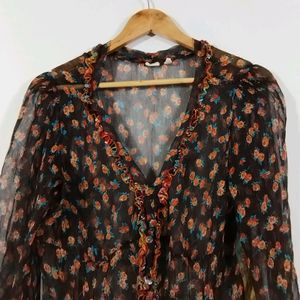 Coffee Brown Floral Printed Top (Women)