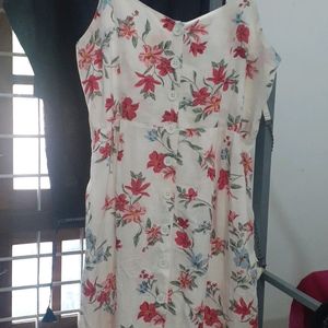 White Mini Sundress With Red Floral Designs