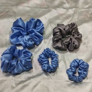 Satin Scrunchies 4 Blue 1 Free Scrunchie