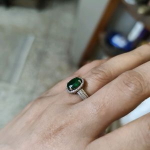 92.5 Pure Silver Green Stone Ring