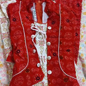 Red & white  Girls Kurta