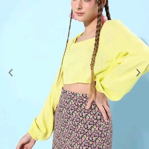 Dressberry Lime Green Crop Tops For Women