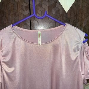 A classy and trendy light Pink blingy knit tee with a Off shoulder sleeves