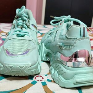 Trendy Light Sea Green Shoes With Metal Detailing