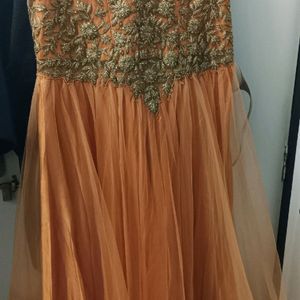 Heavy Golden Thread Work Silk Netted Gown