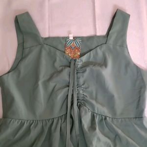 Green Babydoll Ruched Front Top