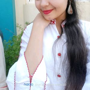 White Top And Red Side Cut Long Skirt (Ethnic Wear)