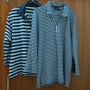 2 black n white striped oversized polo tshirt