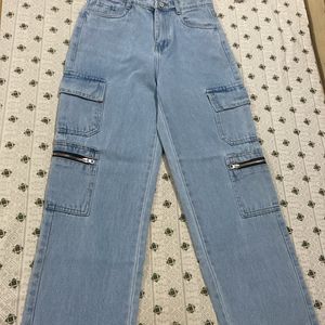 Brand New Wide Leg 2 Side Zip Cargo Jean for Women