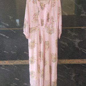 Beautiful Floral Pink Long Kurtha With Frill