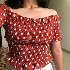 Off Shoulder Korean Polka Doted Cutest Top