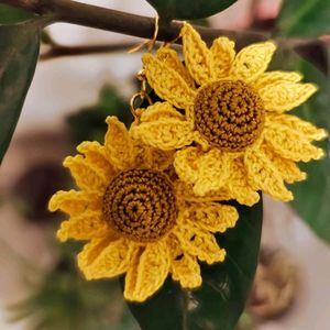 Crochet Handmade Sunflower Earrings