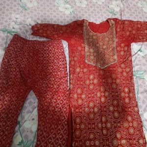 Pack Of 2 Kurti And Bottomwear Set Red & Pink