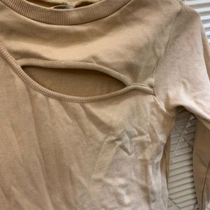 Beige Cutout Top For Womens