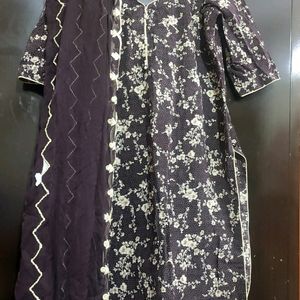 Brown Printed Suit Salwar With Dupatta, Bust 44