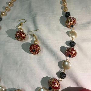 Royal Maroon Stone Pearl Work Jewllery Set