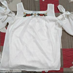 (With Freebie )Trendy Stylish White Cold Shoulder