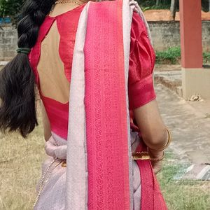 Pink Grey Silk Lehenga