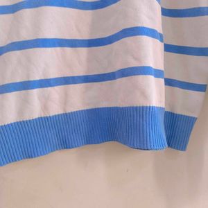 White Coloured Sweatshirt With Blue Strip For Men