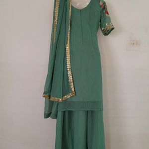 Sea Green Embroidered Kurta Palazzo Set