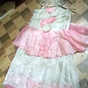 Pink White Gown For Kids Girls