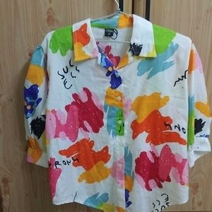 Tie Up colourful Shirt With Puff Sleeves