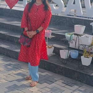 Red And Cream Kurti