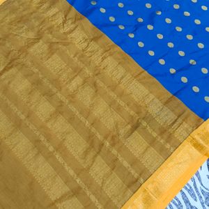 blue colour gold shining saree