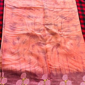 Peach Shibori Cotton at Silk Saree