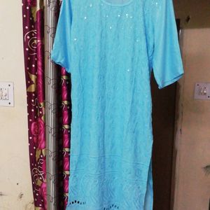 Skyblue Kurti Chiken Work