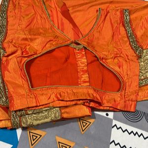 Orange Dhoop Chaav Saree With 2 Blouse Stitched