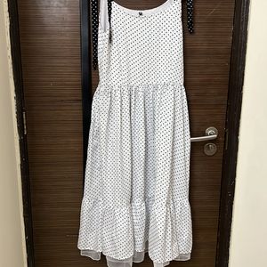 Beautiful White Polka Print Full Flared Dress