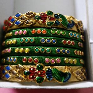 Silk Thread Kundan Bangles