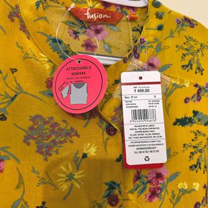 Fusion Beautiful Mustard Floral Kurti With Attacheble Sleeves