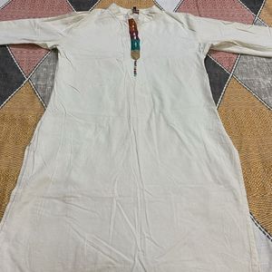 White Golden Border Embroidered Kurti